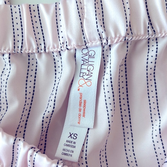 Gilligan and O’Malley Silky Satin Pajama Set Sz XS Drawstring Pants Pink Striped - Picture 9 of 11